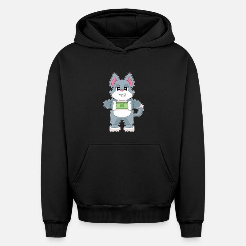 Billet de banque chat - Sweat à capuche unisexe oversize épais SPREAD - noir