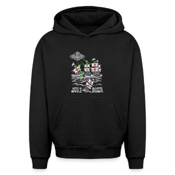 Bataille maritime aztèque Histoire alternative Design - Sweat à capuche unisexe oversize épais SPREAD - noir - Devant - AI Model Female 172 light (172cm) & AI Model Male 185 light (185cm)