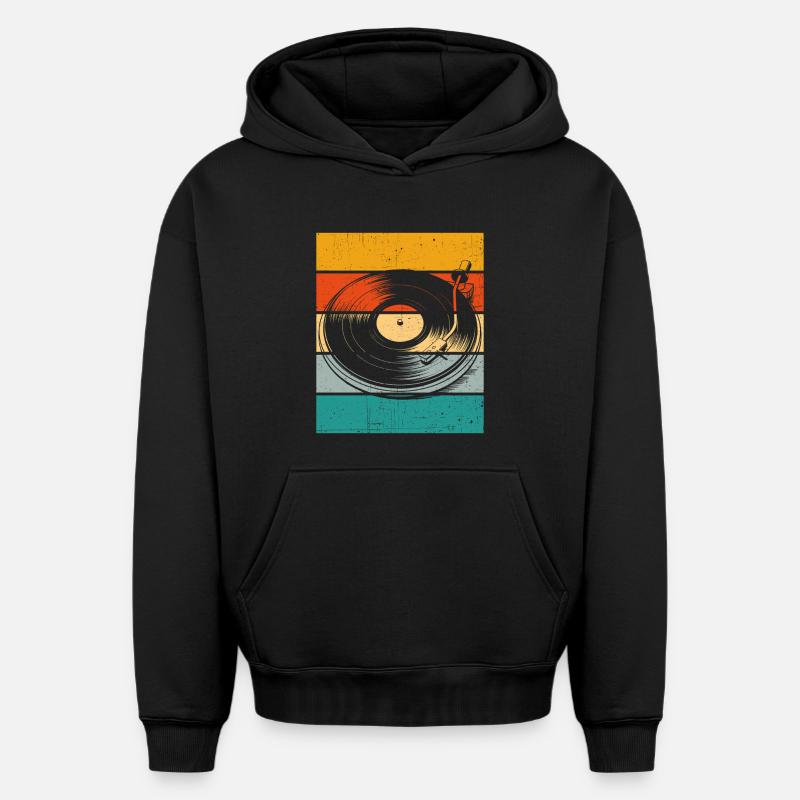 Platine vinyle rétro - Sweat à capuche unisexe oversize épais SPREAD - noir