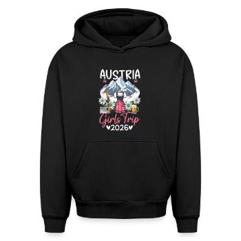 Voyage entre filles en Autriche 2026 - Sweat à capuche unisexe oversize épais SPREAD - noir - Devant - AI Model Female 172 light (172cm) & AI Model Male 185 light (185cm)