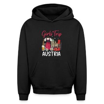 Voyage entre filles en Autriche - Sweat à capuche unisexe oversize épais SPREAD - noir - Devant - AI Model Female 172 light (172cm) & AI Model Male 185 light (185cm)