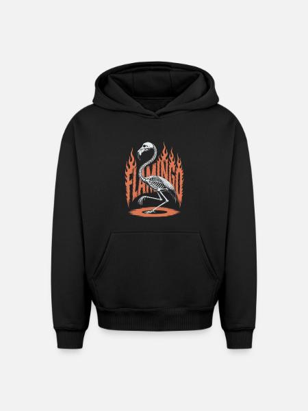 Flamingo Flames Skeleton Halloween - Oversized Heavyweight Unisex Hoodie - black