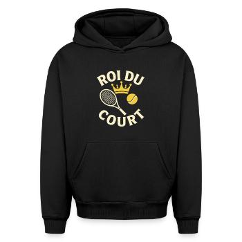 King of the Court Gift Tennis Player - Oversized Heavyweight Unisex Hoodie - black - Front - AI Model Female 172 light (172cm) & AI Model Male 185 light (185cm)