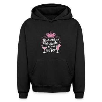 Ne poussez pas la princesse JGA Party Mallorca Malle - Sweat à capuche unisexe oversize épais SPREAD - noir - Devant - AI Model Female 172 light (172cm) & AI Model Male 185 light (185cm)