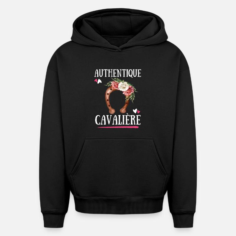 Authentique Cavaliere - Sweat à capuche unisexe oversize épais SPREAD - noir
