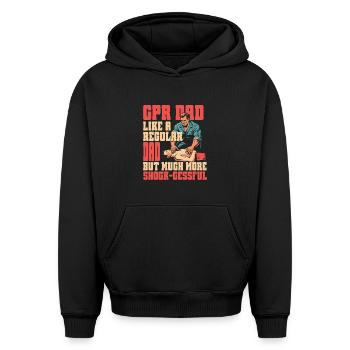 CPR Instructor Father Resuscitation Emergency Physician - Oversized Heavyweight Unisex Hoodie - black - Front - AI Model Female 172 light (172cm) & AI Model Male 185 light (185cm)