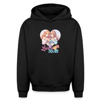 L’amour c’est l’amour kawaii Anime Pride lesbienne lgbt - Sweat à capuche unisexe oversize épais SPREAD - noir - Devant - AI Model Female 172 light (172cm) & AI Model Male 185 light (185cm)