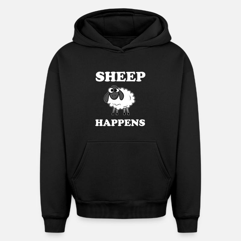 Sheep Happens - Sweat à capuche unisexe oversize épais SPREAD - noir