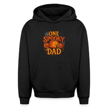 One Spooky Dad Halloween Party Fun - Oversized Heavyweight Unisex Hoodie - black - Front - AI Model Female 172 light (172cm) & AI Model Male 185 light (185cm)