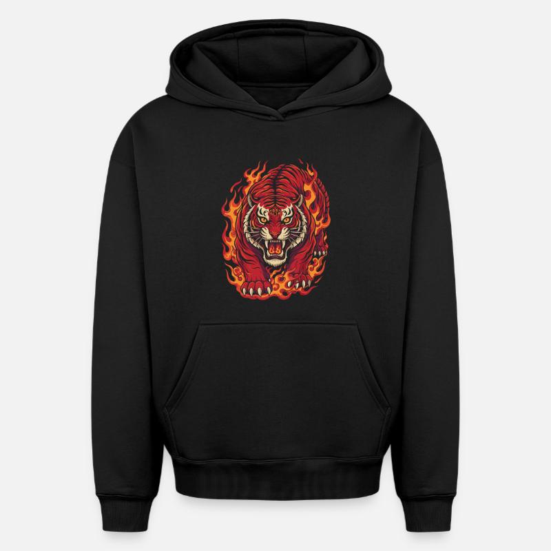 Fire Tiger Spirit Design - Sweat à capuche unisexe oversize épais SPREAD - noir