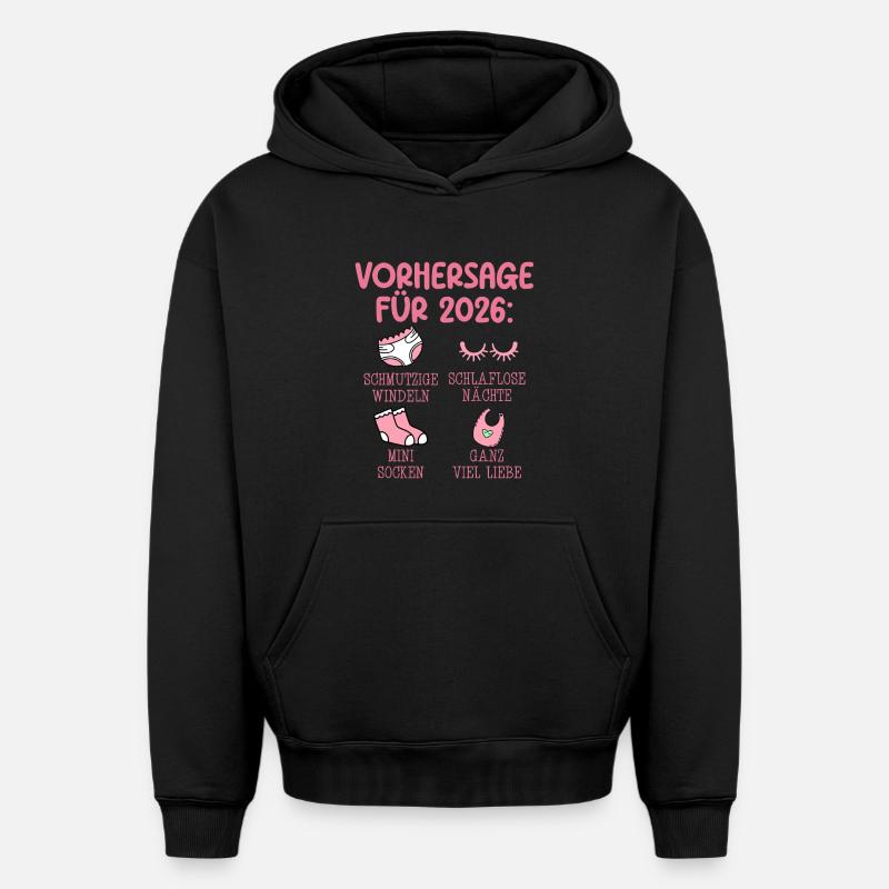 Femme enceinte 2026 PRÉDICTION Drôle - Sweat à capuche unisexe oversize épais SPREAD - noir