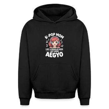 K-Pop Mom Funny Korea Music Aegyo - Oversized Heavyweight Unisex Hoodie - black - Front - AI Model Female 172 light (172cm) & AI Model Male 185 light (185cm)