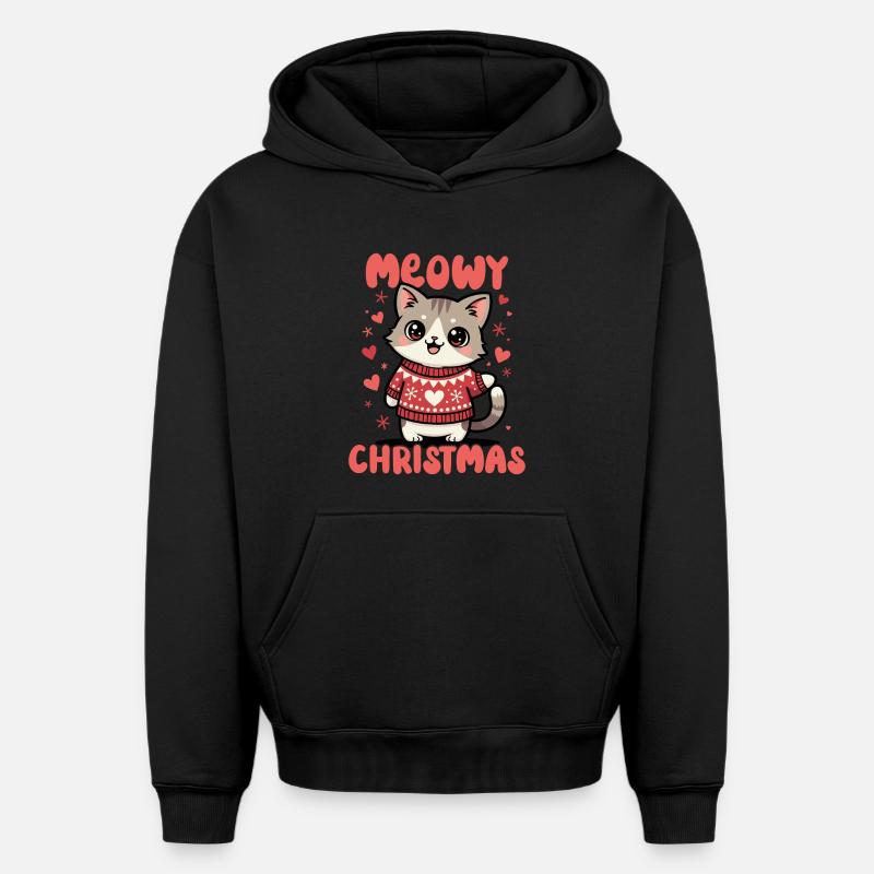 Noël miaou - Sweat à capuche unisexe oversize épais SPREAD - noir