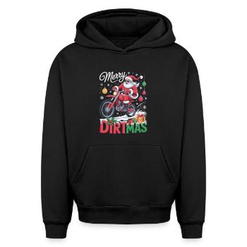 Merry Dirtmas – T-shirt de Noël motocross - Sweat à capuche unisexe oversize épais SPREAD - noir - Devant - AI Model Female 172 light (172cm) & AI Model Male 185 light (185cm)