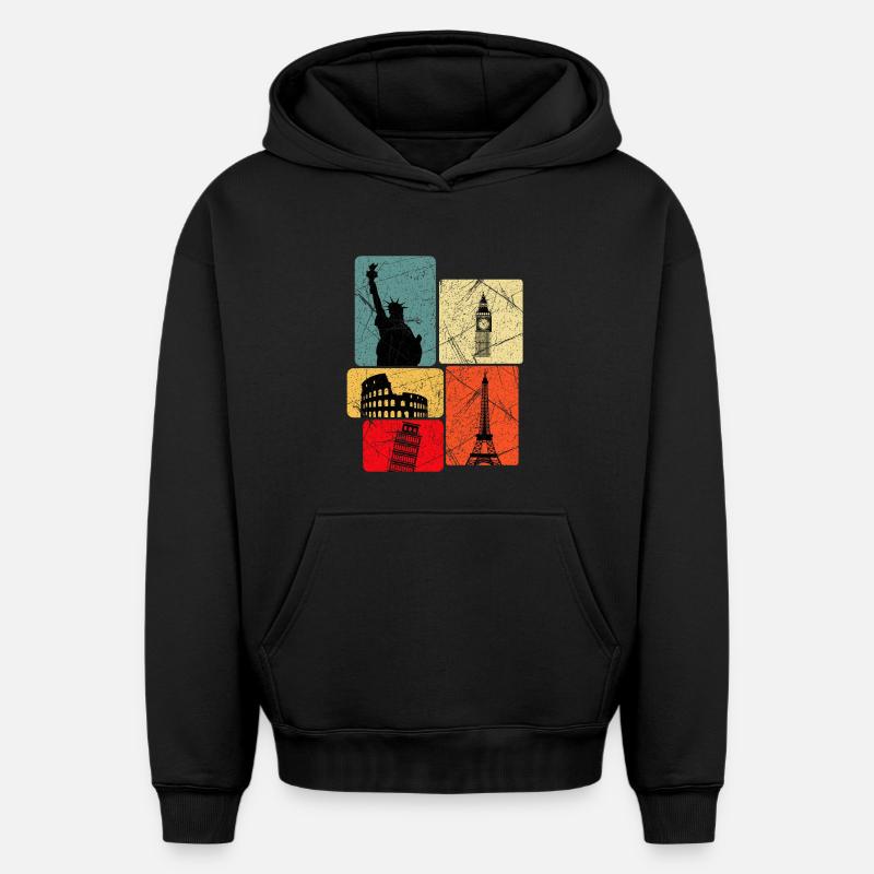 Tour du monde - Sweat à capuche unisexe oversize épais SPREAD - noir