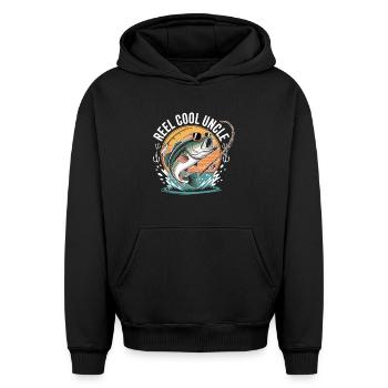 T-shirt de pêcheur – Reel Cool Uncle - Sweat à capuche unisexe oversize épais SPREAD - noir - Devant - AI Model Female 172 light (172cm) & AI Model Male 185 light (185cm)