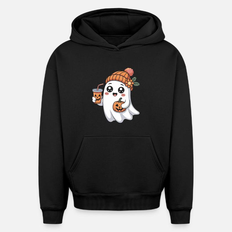 Ghost Halloween Pumpkin Latte Fun - Sweat à capuche unisexe oversize épais SPREAD - noir
