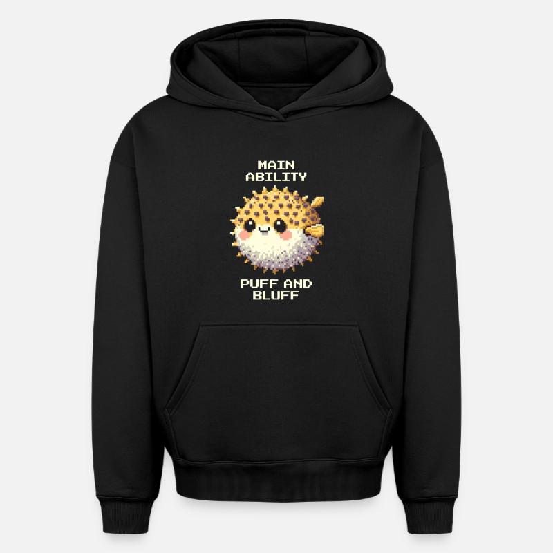 Capacité principale | Poisson-globe - Sweat à capuche unisexe oversize épais SPREAD - noir