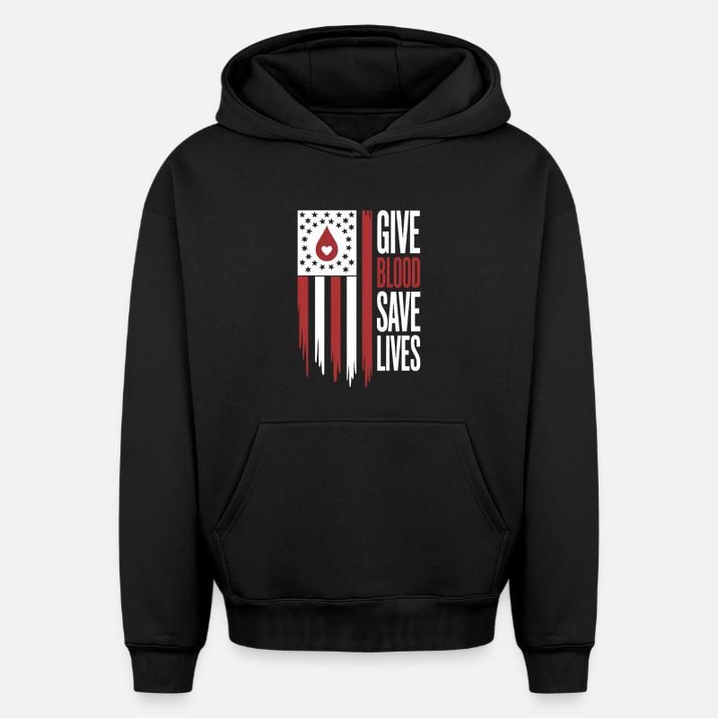 Donneur de sang Don de sang - Sweat à capuche unisexe oversize épais SPREAD - noir