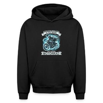 Motards Ne sous-estimez jamais un vieil homme - Sweat à capuche unisexe oversize épais SPREAD - noir - Devant - AI Model Female 172 light (172cm) & AI Model Male 185 light (185cm)