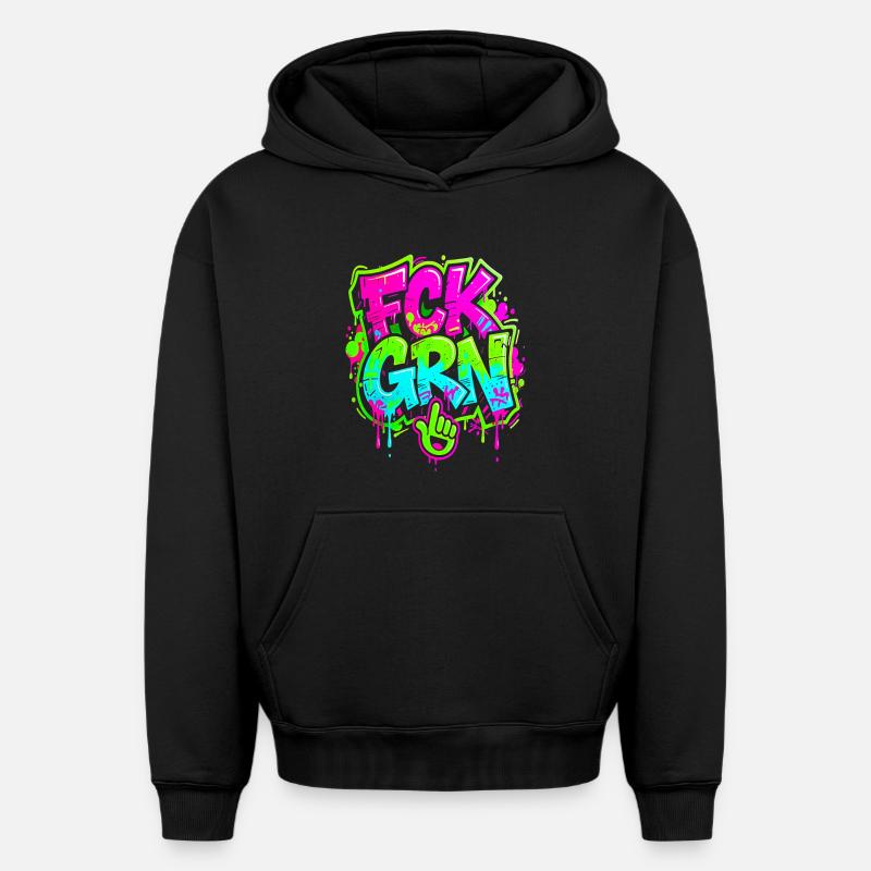 FCK GRN Graffiti - Sweat à capuche unisexe oversize épais SPREAD - noir