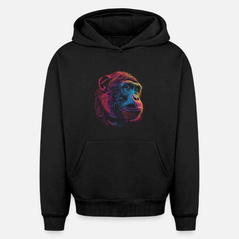Singe Psychédélique Néon - Sweat à capuche unisexe oversize épais SPREAD - noir