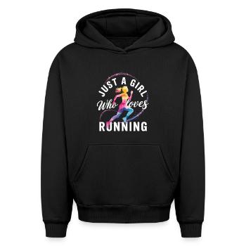 Fille aime courir Jogging Shirt - Sweat à capuche unisexe oversize épais SPREAD - noir - Devant - AI Model Female 172 light (172cm) & AI Model Male 185 light (185cm)
