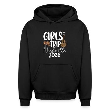 Voyage entre filles Nashville 2026 - Sweat à capuche unisexe oversize épais SPREAD - noir - Devant - AI Model Female 172 light (172cm) & AI Model Male 185 light (185cm)