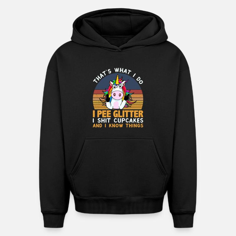 Licorne - Sweat à capuche unisexe oversize épais SPREAD - noir