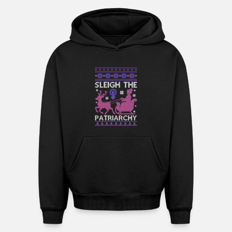 Sleigh Le Patriarcat - Sweat à capuche unisexe oversize épais SPREAD - noir