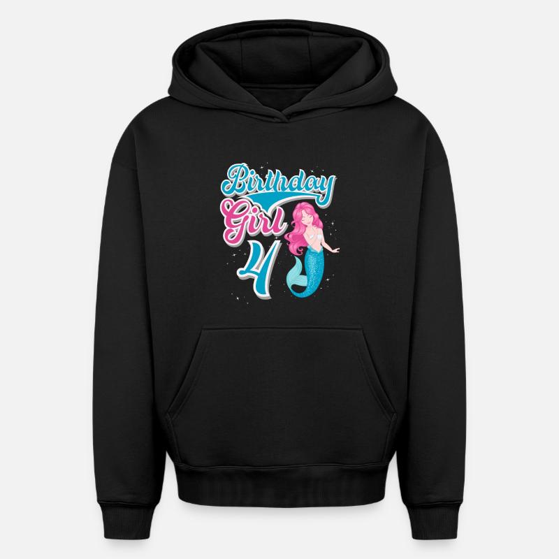 Sirène du 4e anniversaire - Sweat à capuche unisexe oversize épais SPREAD - noir