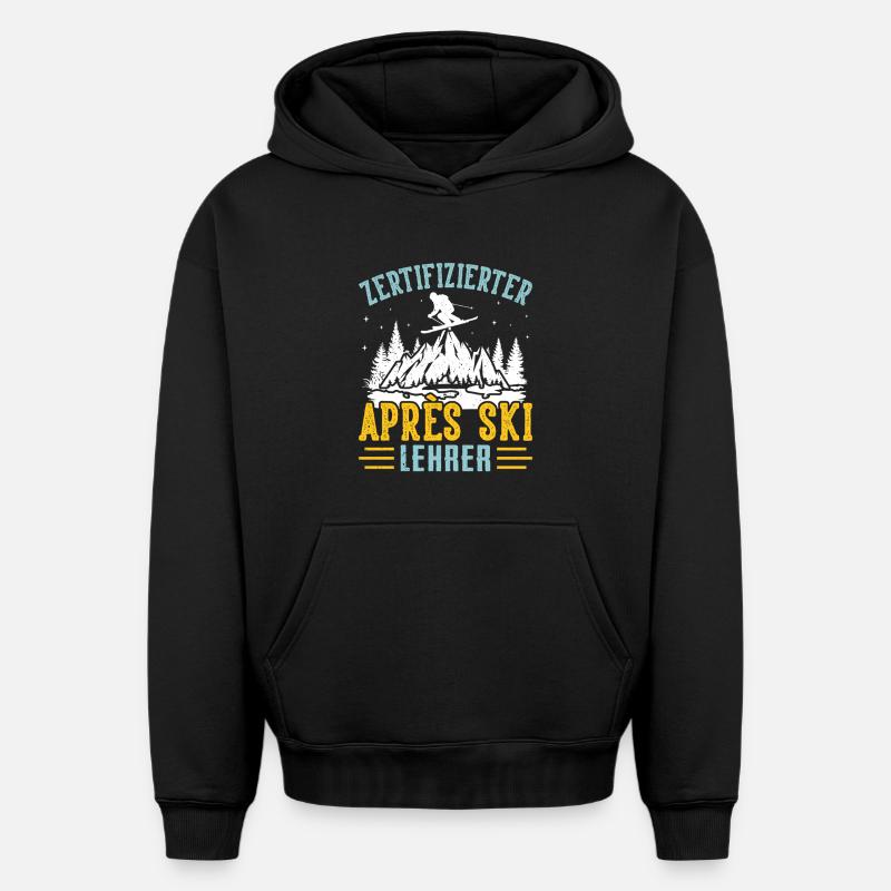 Ski INSTRUCTEUR CERTIFIÉ APRÈS-SKI Lustig - Sweat à capuche unisexe oversize épais SPREAD - noir
