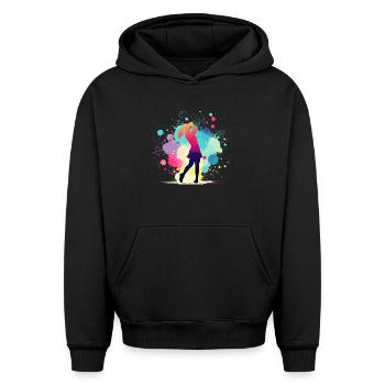Golf, Golfeur, Golfeuse Femme, Golf Graphique - Sweat à capuche unisexe oversize épais SPREAD - noir - Devant - AI Model Female 172 light (172cm) & AI Model Male 185 light (185cm)