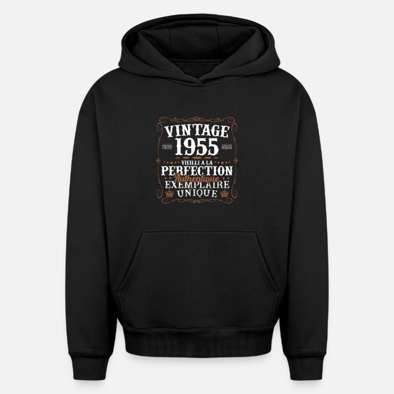 authentique_1955 - Sweat à capuche unisexe oversize épais SPREAD - noir