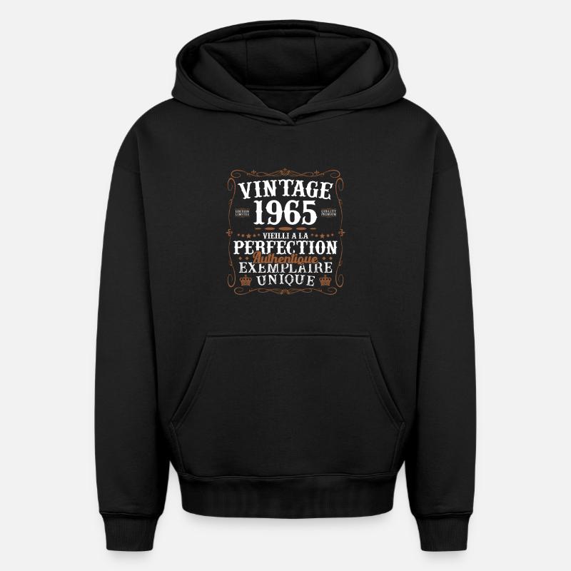 authentique_1965 - Sweat à capuche unisexe oversize épais SPREAD - noir