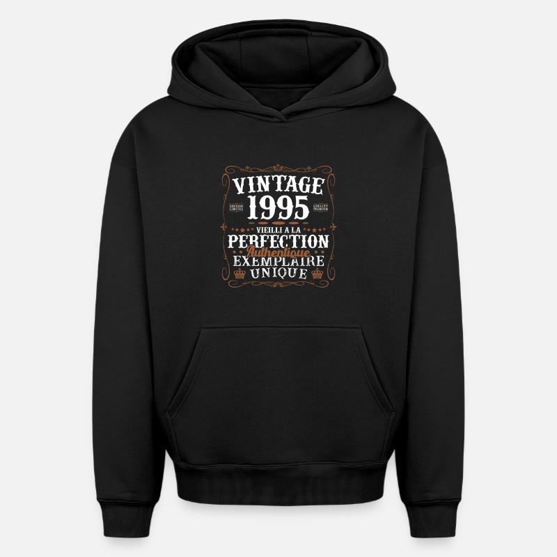 authentique_1995 - Sweat à capuche unisexe oversize épais SPREAD - noir