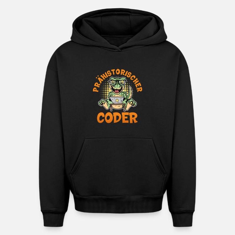 Coding PREHISTORIC CODER Fun - Oversized Heavyweight Unisex Hoodie - black