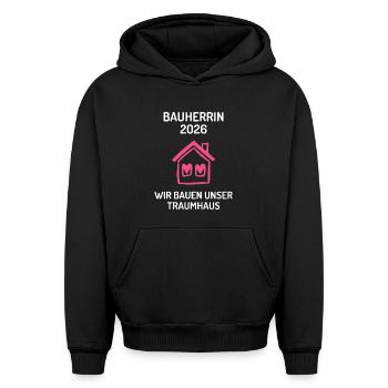 Construire votre propre maison constructeur 2026 - Sweat à capuche unisexe oversize épais SPREAD - noir - Devant - AI Model Female 172 light (172cm) & AI Model Male 185 light (185cm)