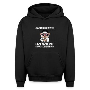 Examen de licence Bachelor 2026 en moutons réussi - Sweat à capuche unisexe oversize épais SPREAD - noir - Devant - AI Model Female 172 light (172cm) & AI Model Male 185 light (185cm)