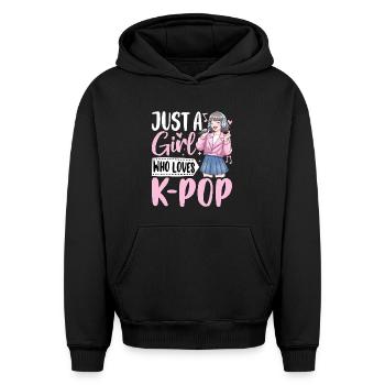 Une fille qui adore la K-Pop - Sweat à capuche unisexe oversize épais SPREAD - noir - Devant - AI Model Female 172 light (172cm) & AI Model Male 185 light (185cm)