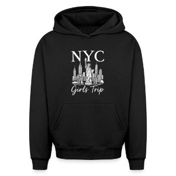 Voyage des filles à New York - Sweat à capuche unisexe oversize épais SPREAD - noir - Devant - AI Model Female 172 light (172cm) & AI Model Male 185 light (185cm)