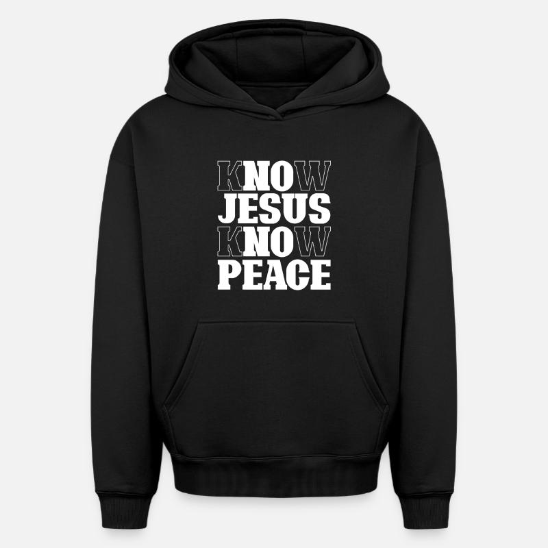 Lettrage Know Jesus Know Peace - Sweat à capuche unisexe oversize épais SPREAD - noir