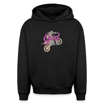 Motocross Je roule comme une fille en essayant de suivre le rythme - Sweat à capuche unisexe oversize épais SPREAD - noir - Devant - AI Model Female 172 light (172cm) & AI Model Male 185 light (185cm)