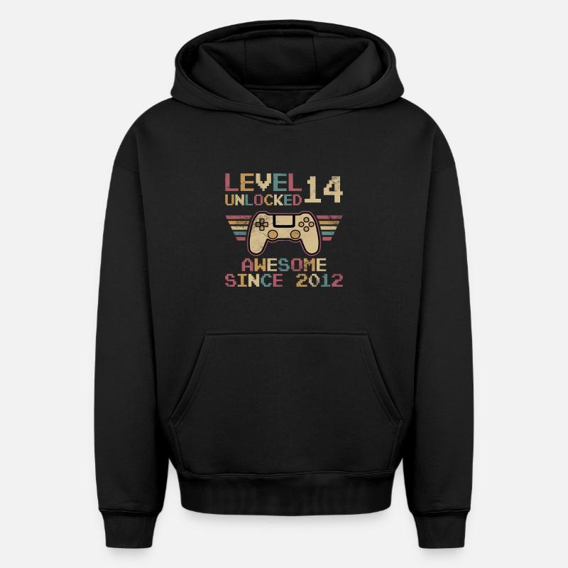 Niveau 14 débloqué - Sweat à capuche unisexe oversize épais SPREAD - noir