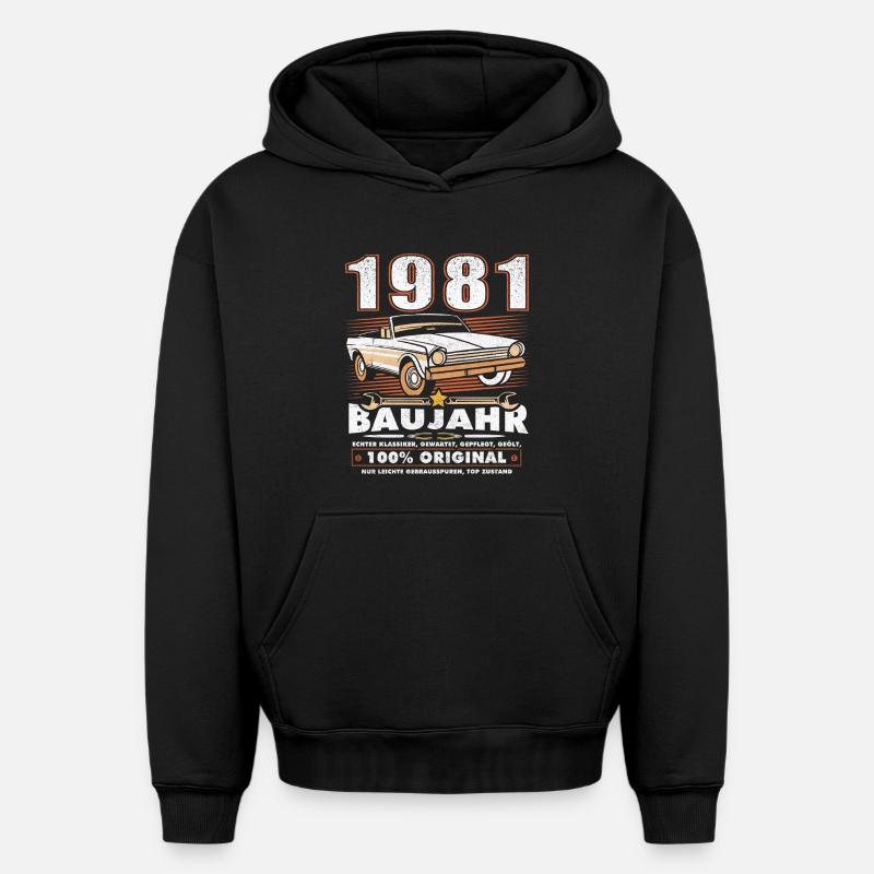 Anniversaire - Oldtimer 1981 - Sweat à capuche unisexe oversize épais SPREAD - noir