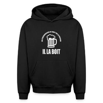 A Strasbourg player is not under pressure, he is under pressure - Oversized Heavyweight Unisex Hoodie - black - Front - AI Model Female 172 light (172cm) & AI Model Male 185 light (185cm)