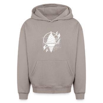Softeis Zeichnung - Oversized Heavyweight Unisex Hoodie - taupe - Front - AI Model Female 172 light (172cm) & AI Model Male 185 light (185cm)