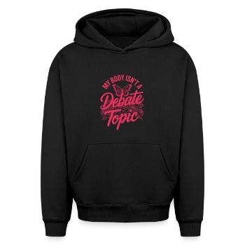 Féminisme pour la Journée des Femmes : Mon corps n’est pas un sujet réservé - Sweat à capuche unisexe oversize épais SPREAD - noir - Devant - AI Model Female 172 light (172cm) & AI Model Male 185 light (185cm)