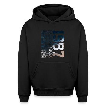 LIMITED EDITION 1987 39 JAHRE 39. GEBURTSTAG - Oversized Heavyweight Unisex Hoodie - Schwarz - Vorne - AI Model Female 172 light (172cm) & AI Model Male 185 light (185cm)