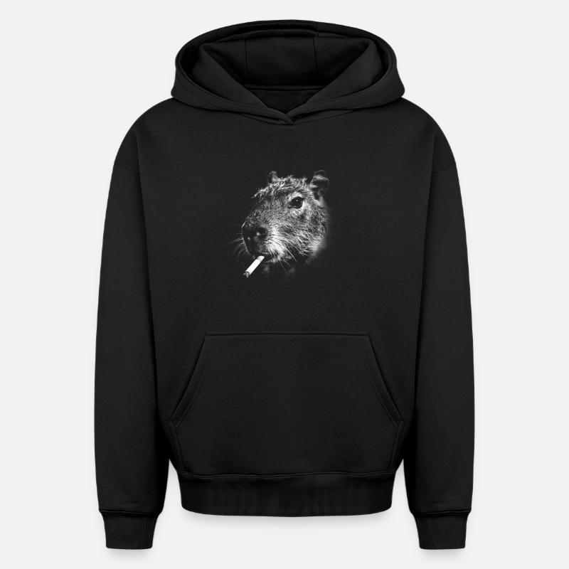 Fumer, cigarette, capybara, fumer une cigarette - Sweat à capuche unisexe oversize épais SPREAD - noir